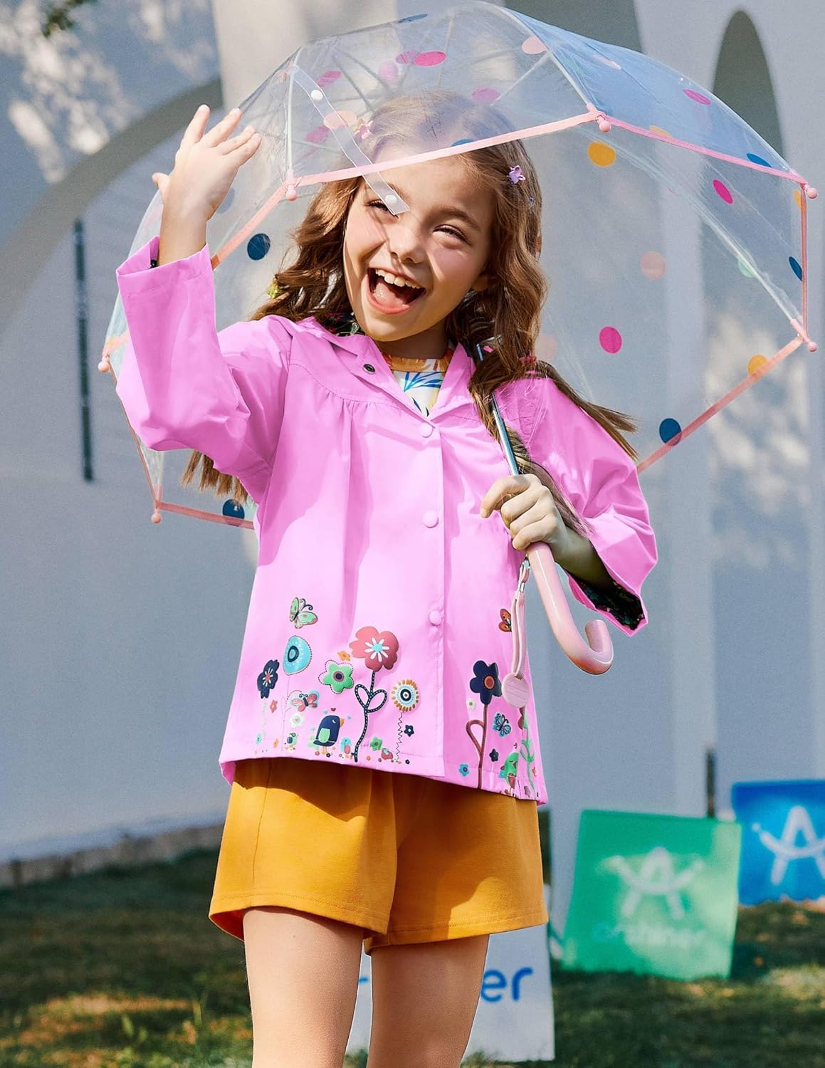 Arshiner Girl Baby Waterproof Hooded Raincoat Jacket for All Seasons