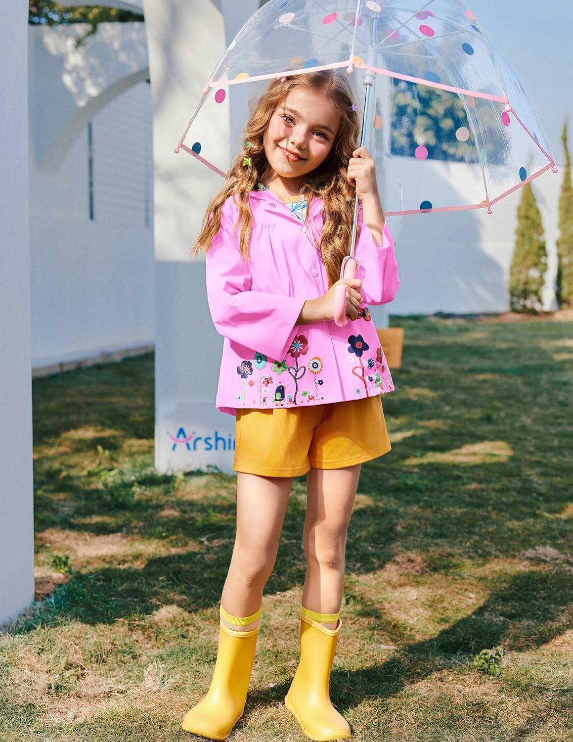 Arshiner Girl Baby Waterproof Hooded Raincoat Jacket for All Seasons