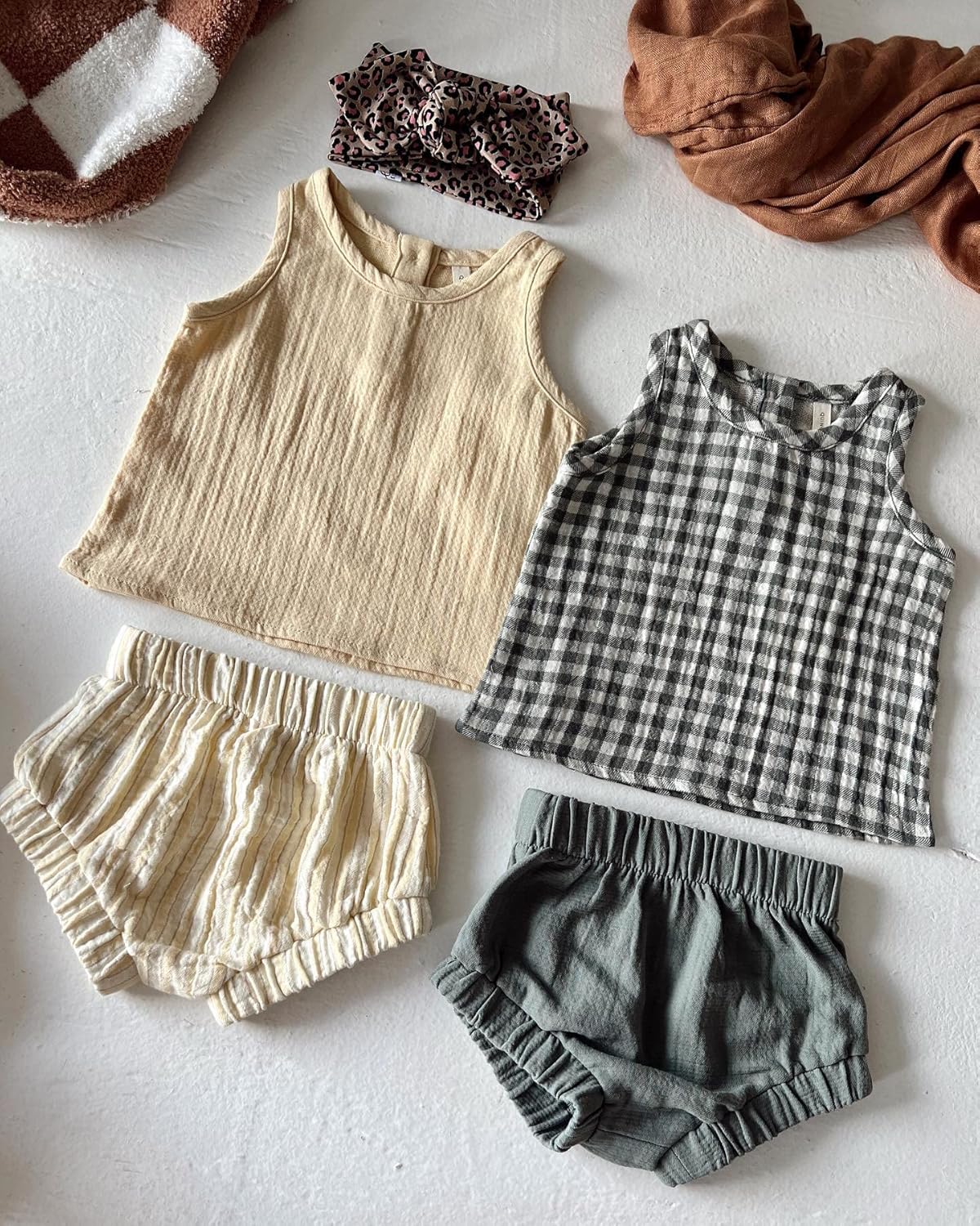 Omkzanbi 2-Piece Summer Cotton Linen Shorts Outfit for Baby