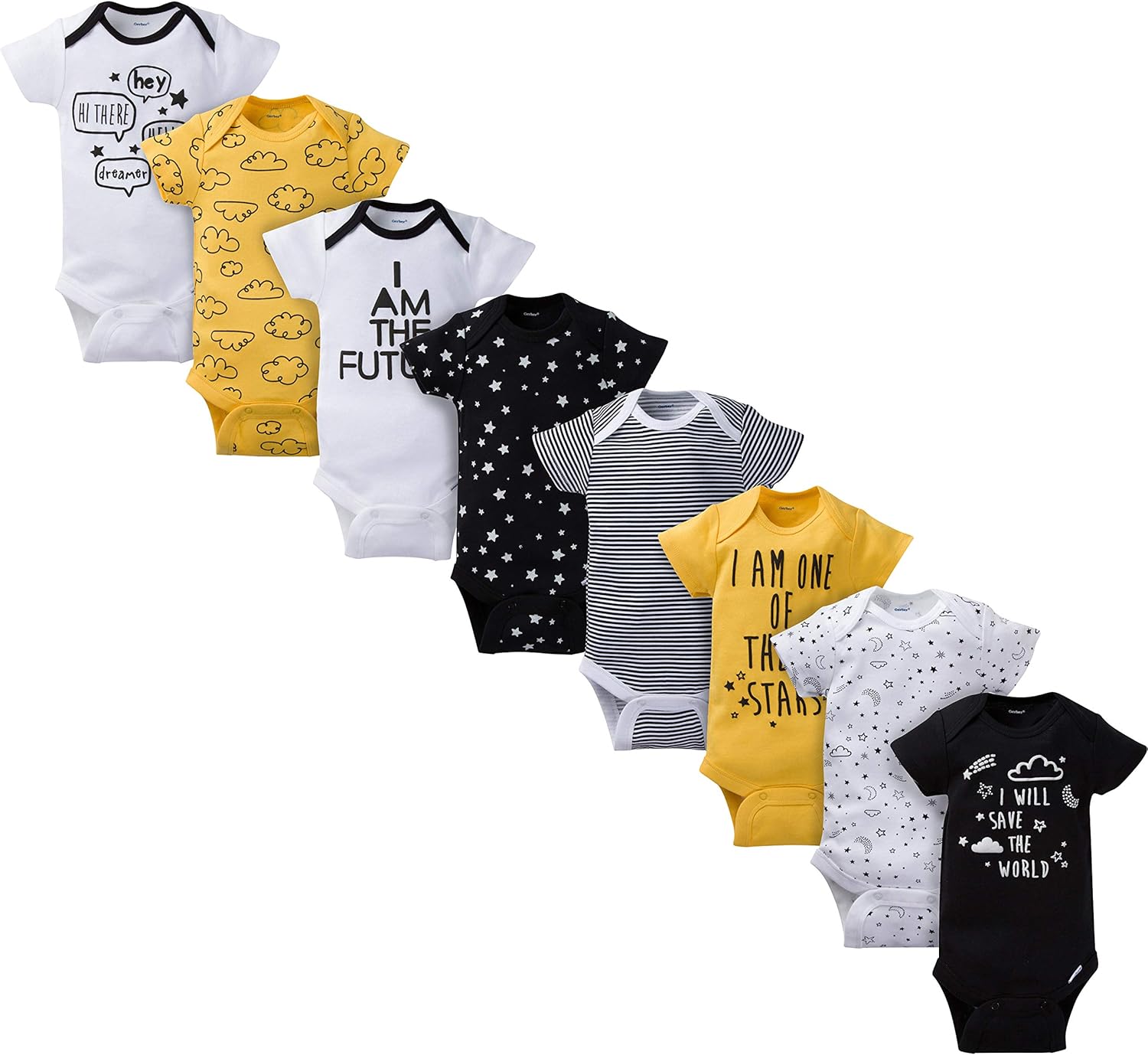 8-Pack of Gerber Baby Onesies with Soft Cotton Easy Snap Closure