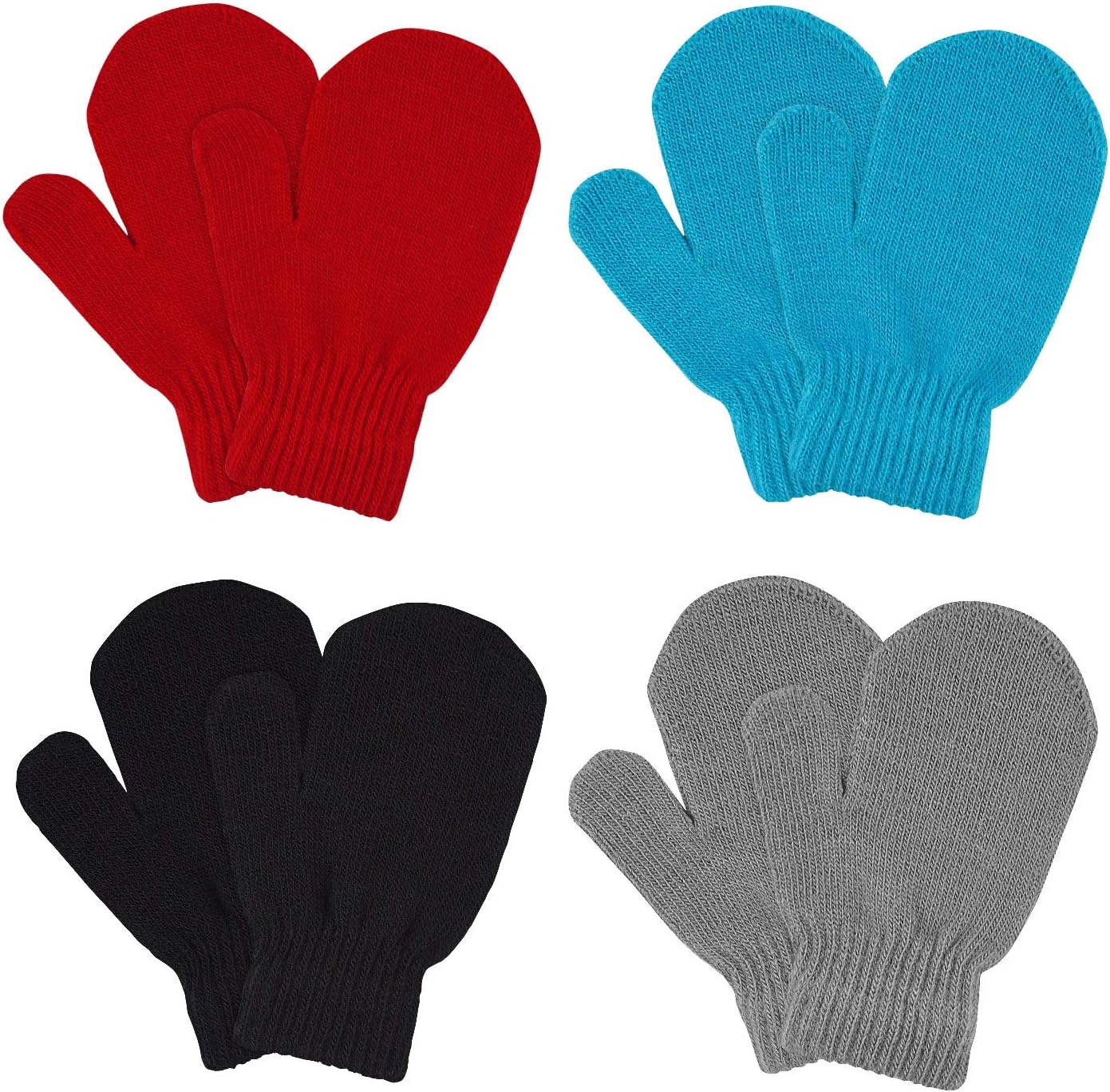 MENOLY 4 Pairs Toddler Magic Stretch Mittens Winter Warm Kids Knit Gloves