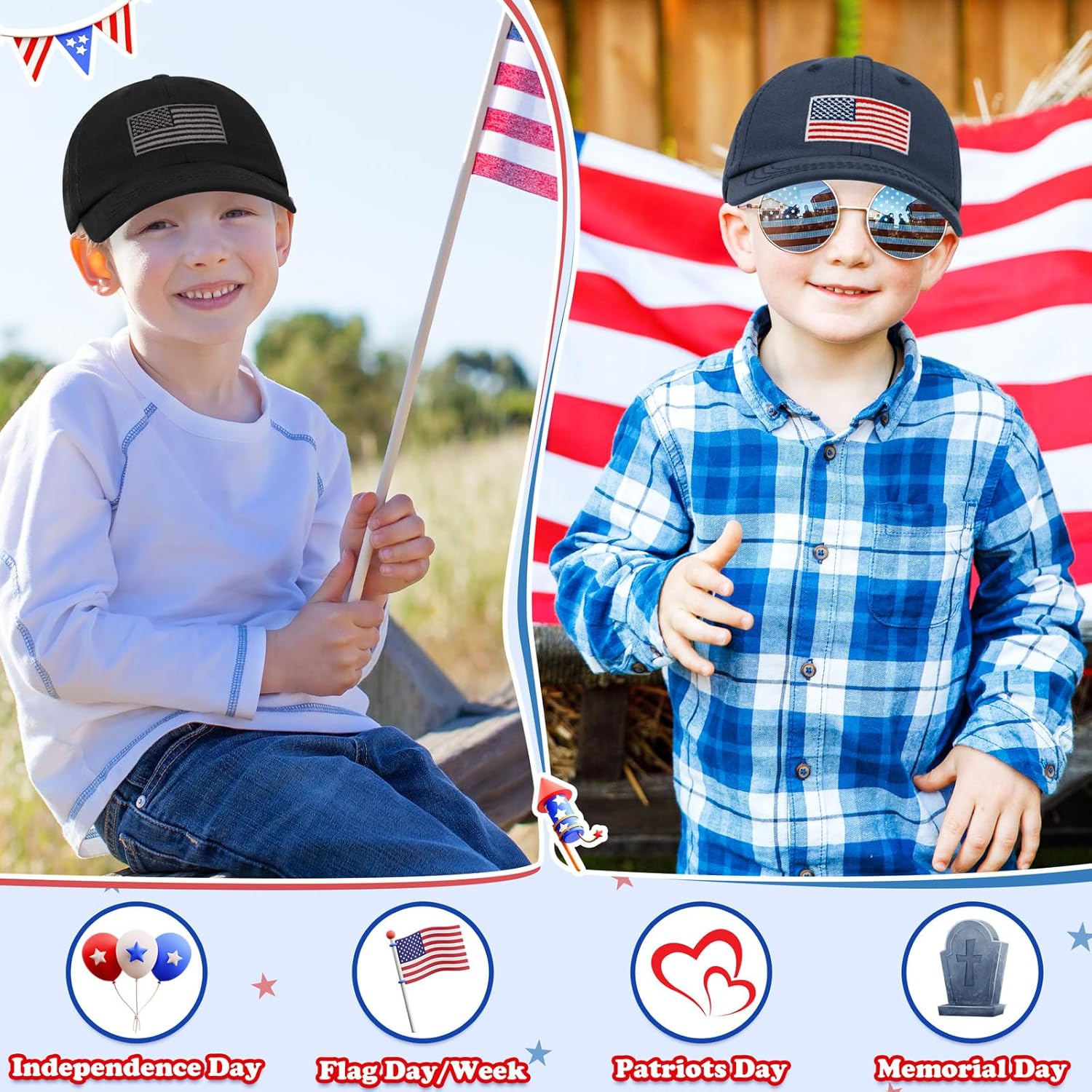 Sarfel Toddler Baseball Cap - USA Flag Design Sun Protection Soft Comfortable