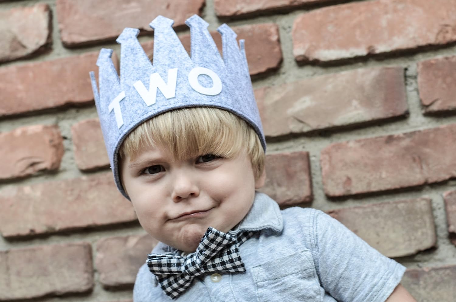 Second TWO Birthday Baby Boy Gray White Party Crown Hat