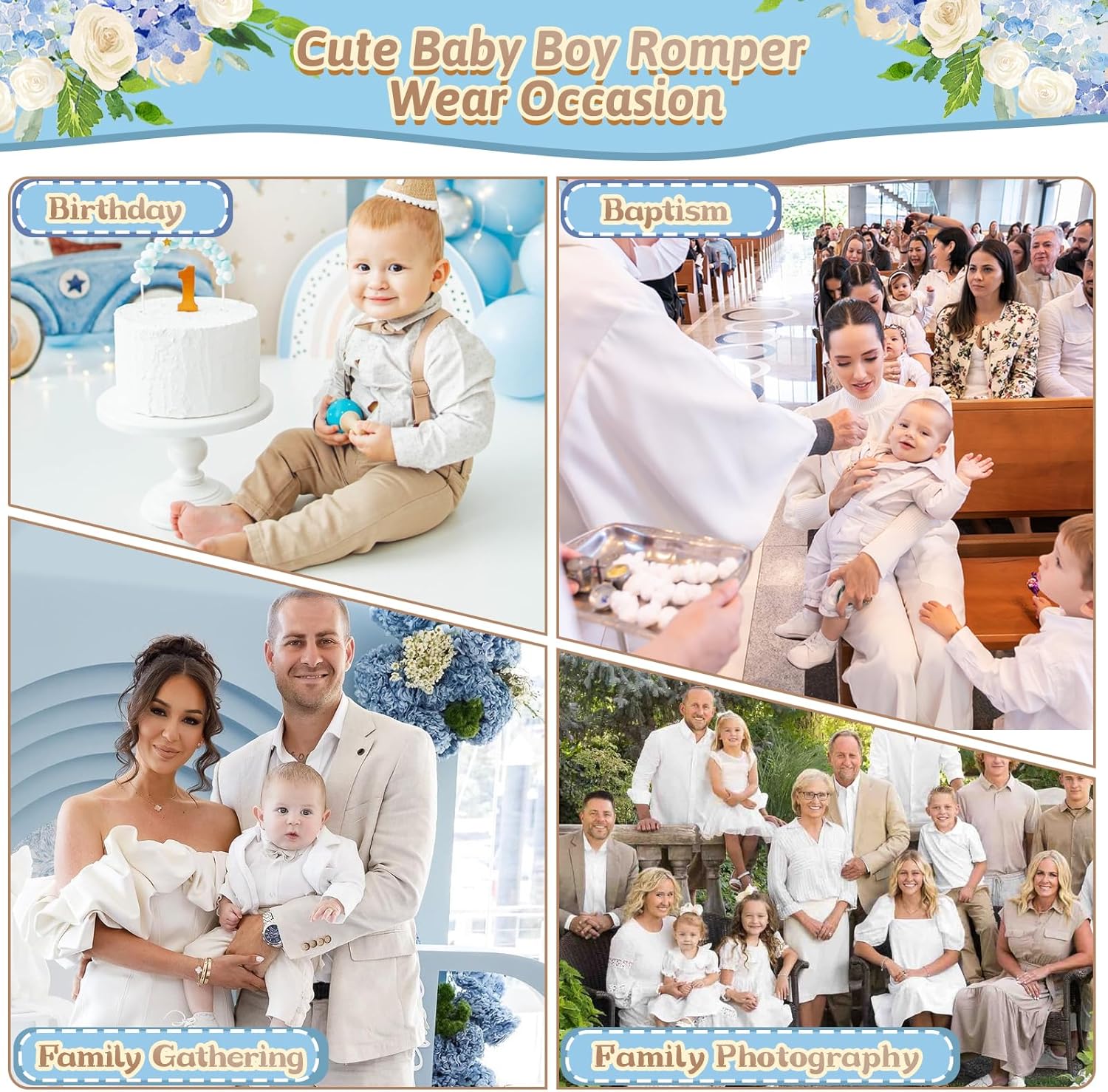 Booulfi Baptism Boys White Romper Premium Soft Durable