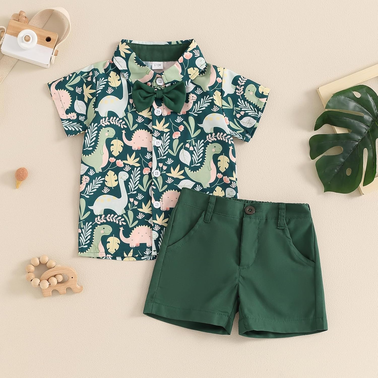 Toddler Boy Dinosaur Print Shorts Set for Summer