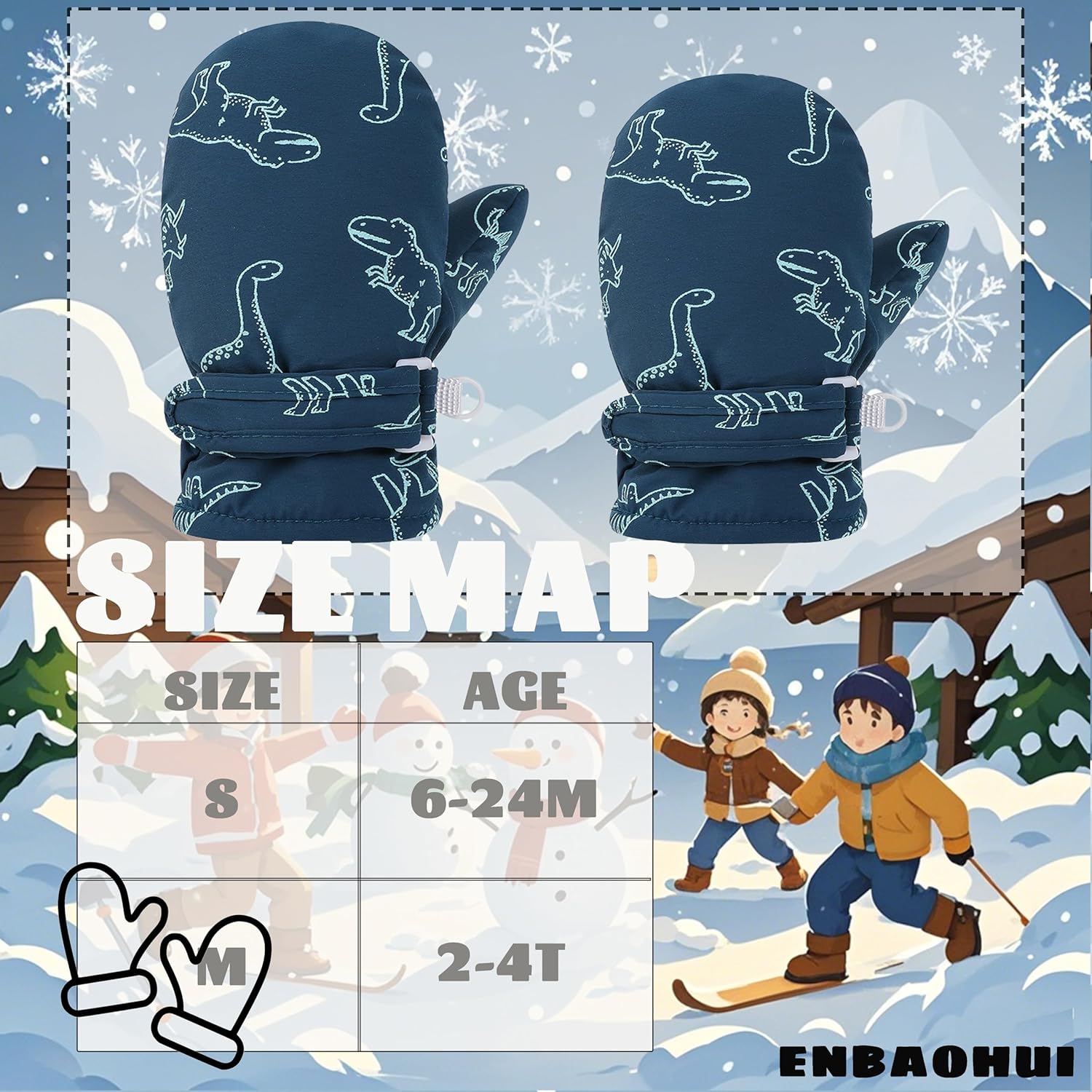 ENBAOHUI Baby Snow Mittens Waterproof Fleece Lined Winter Gloves for Kids