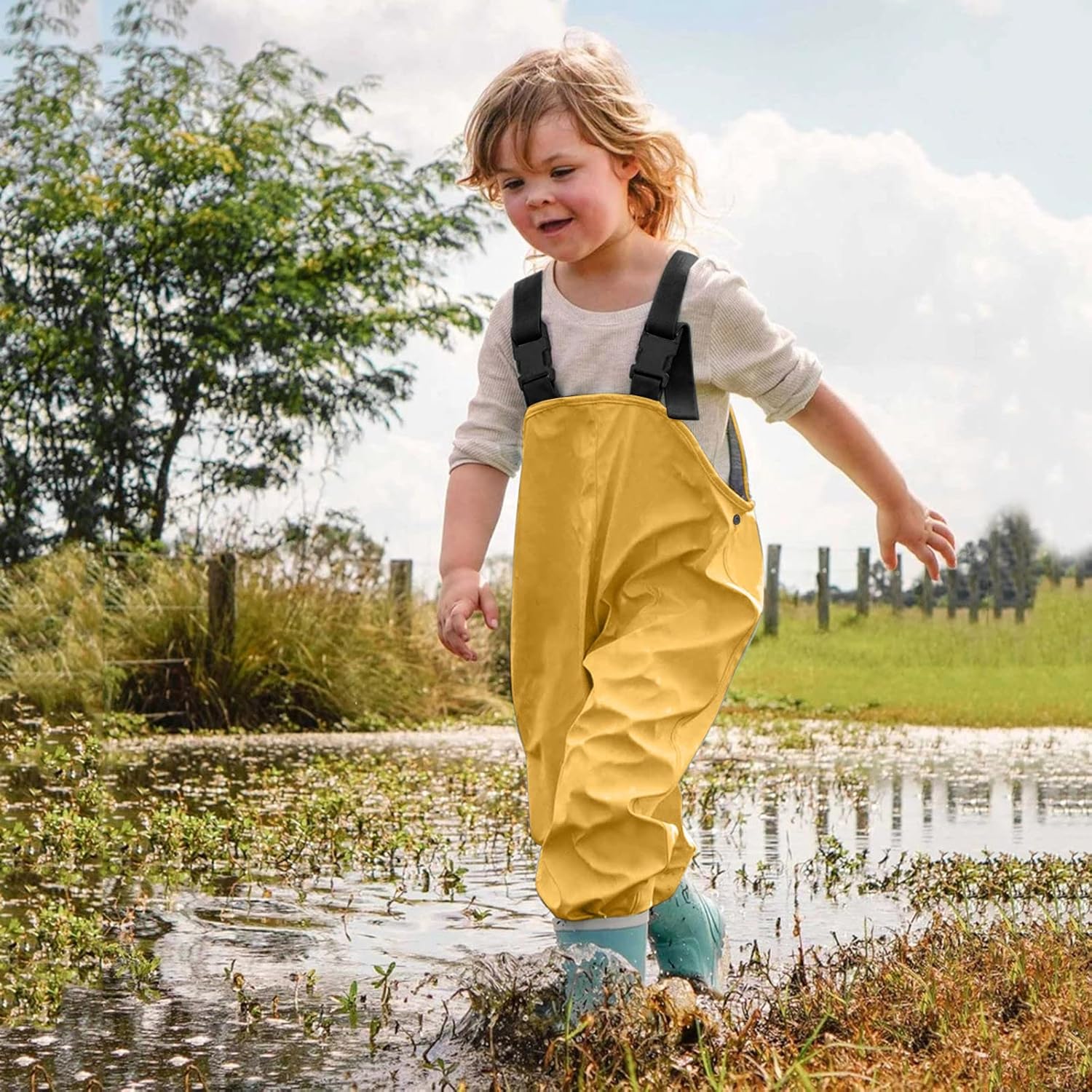 Kids Toddler Waterproof Rain Pants with Hood 8-9 Years