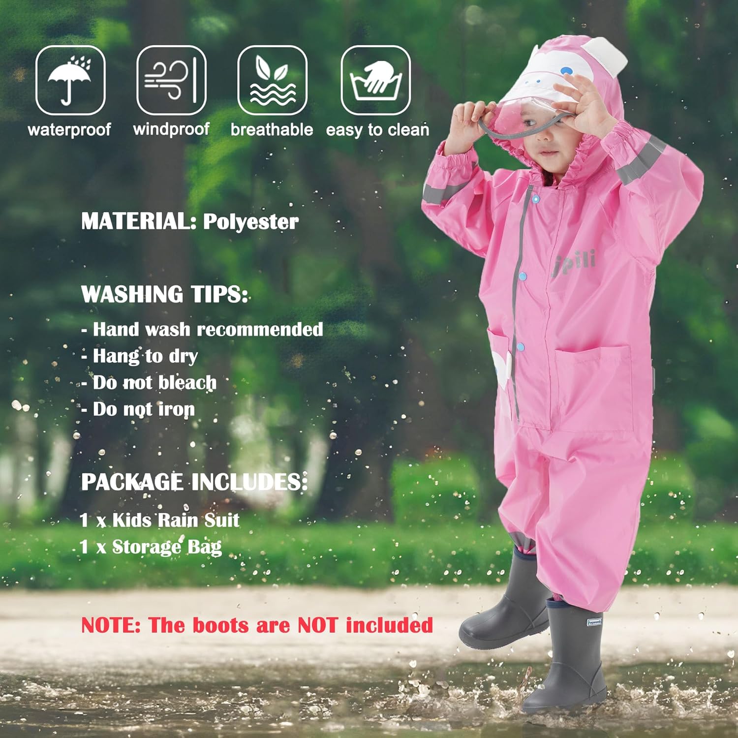 Fewlby Kids Toddler One-Piece Rain Jacket