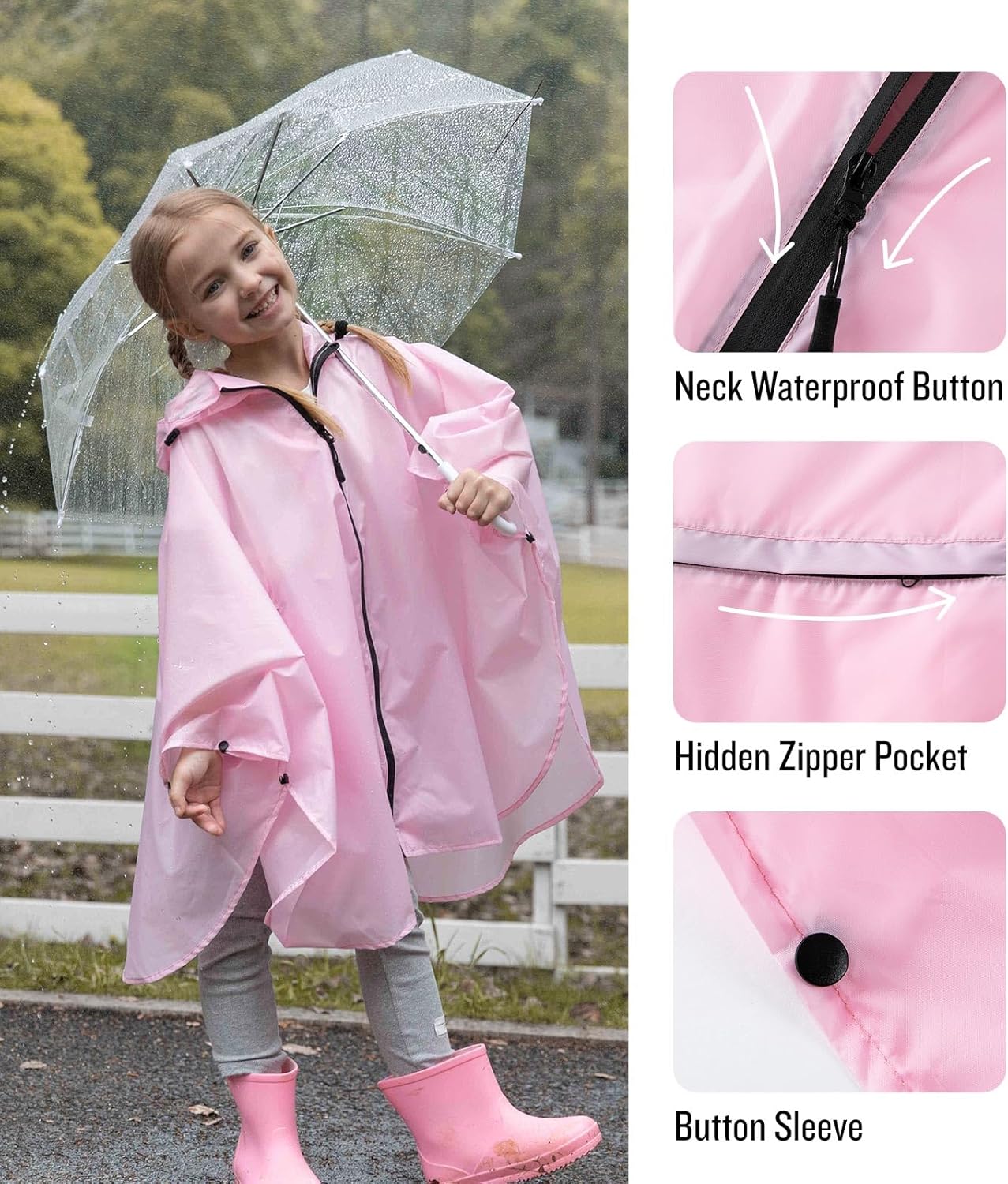 SaphiRose Lightweight Kids Rain Poncho