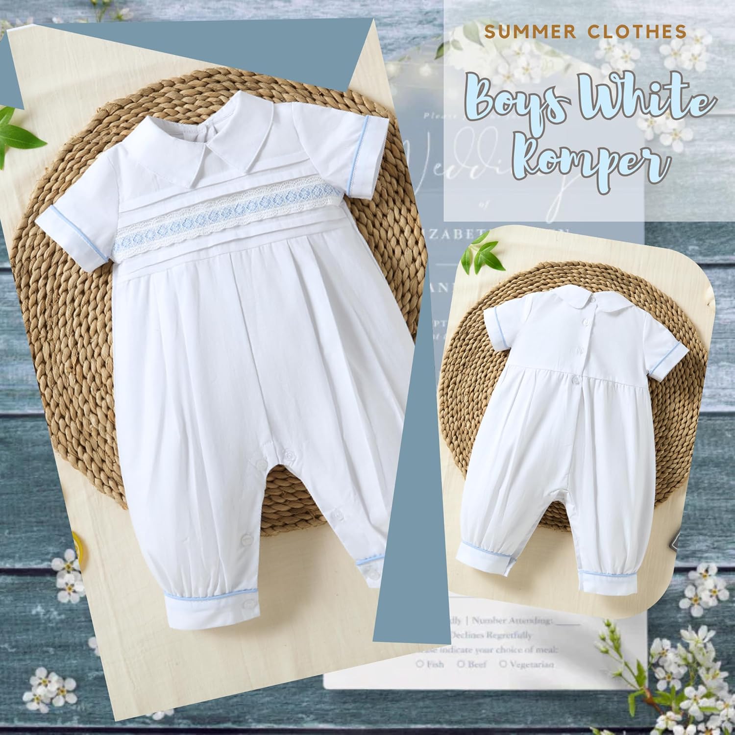 Booulfi Baptism Boys White Romper Premium Soft Durable