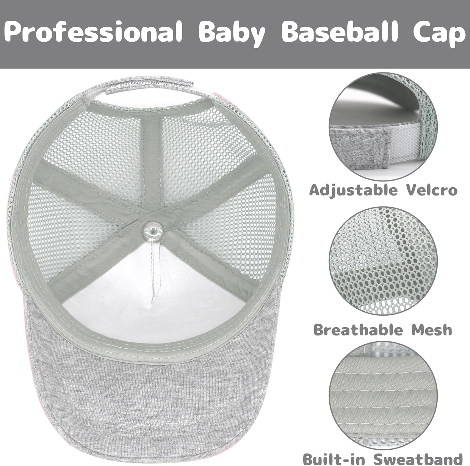 Adorable toddler baseball cap with UPF 50 sun protection and breathable mesh