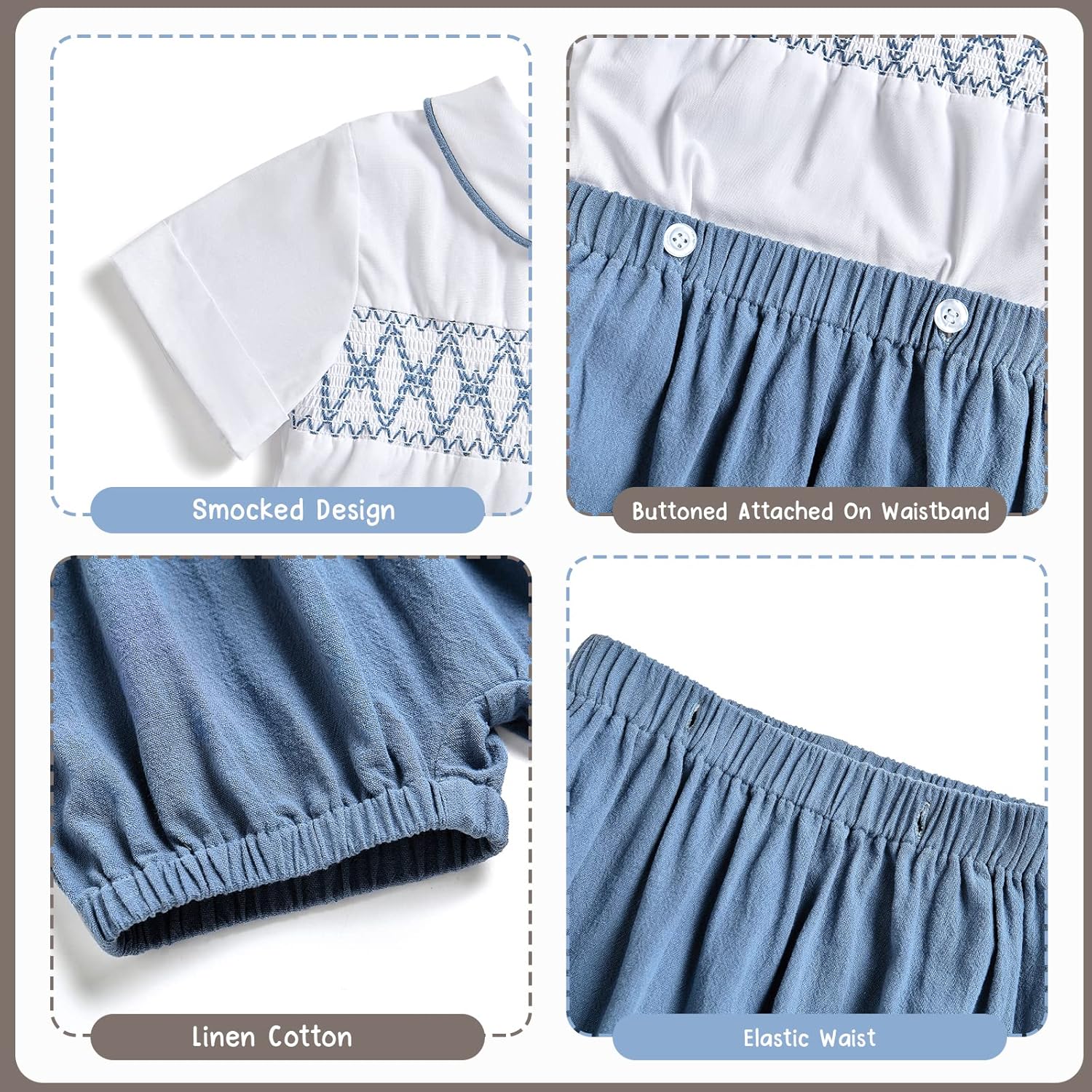 Booulfi - Smocked Baby Boy Set - Summer Weddings Special Occasions