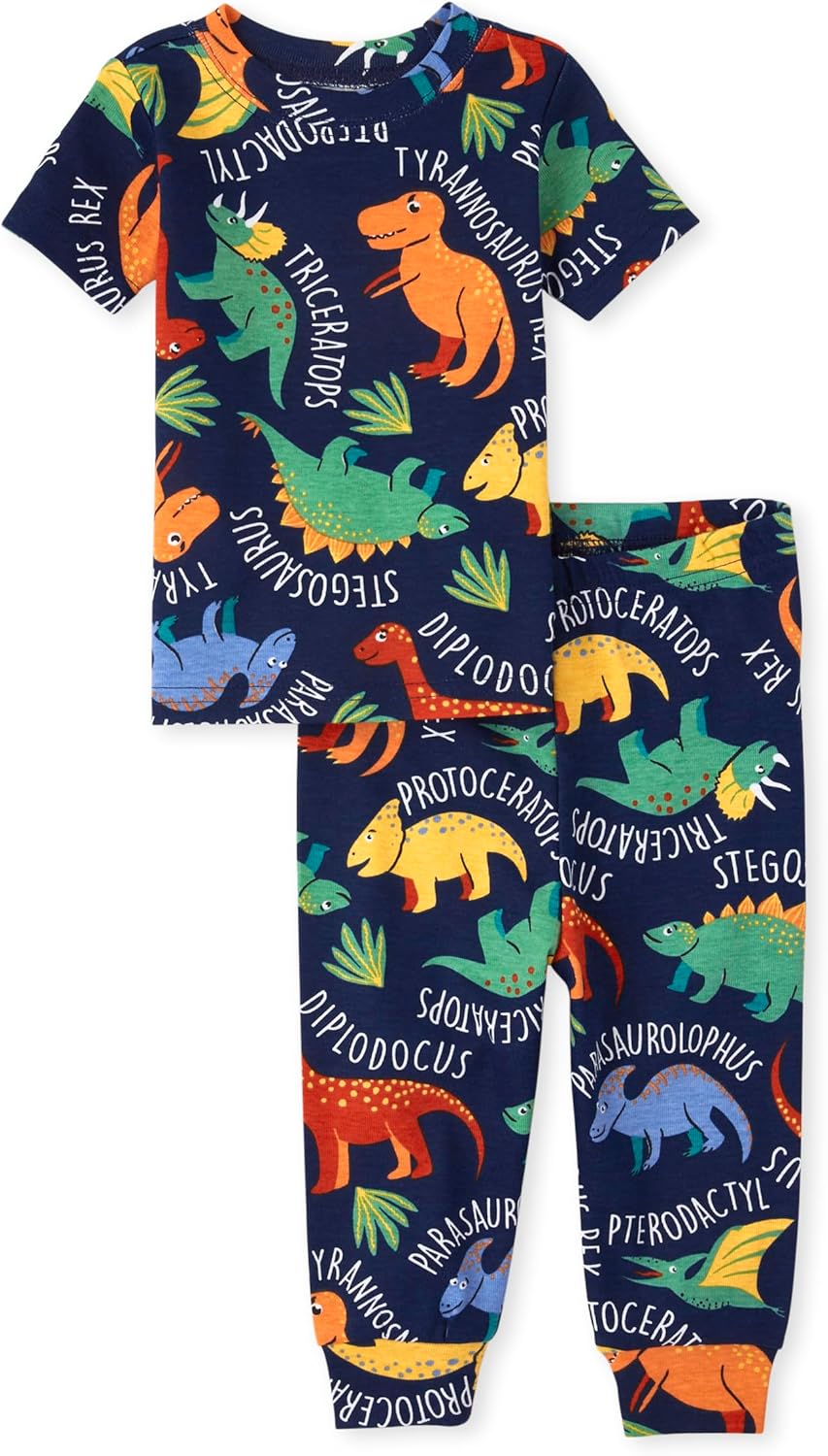 The Childrens Place Baby Boys Dino Allover Snug Fit Cotton Pajamas