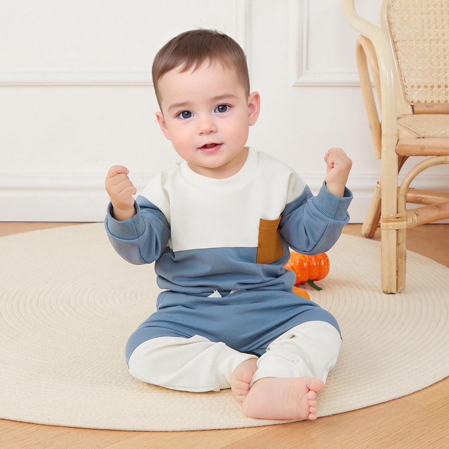 Kupretty Toddler Boy Winter Color Block Sweatshirt Set