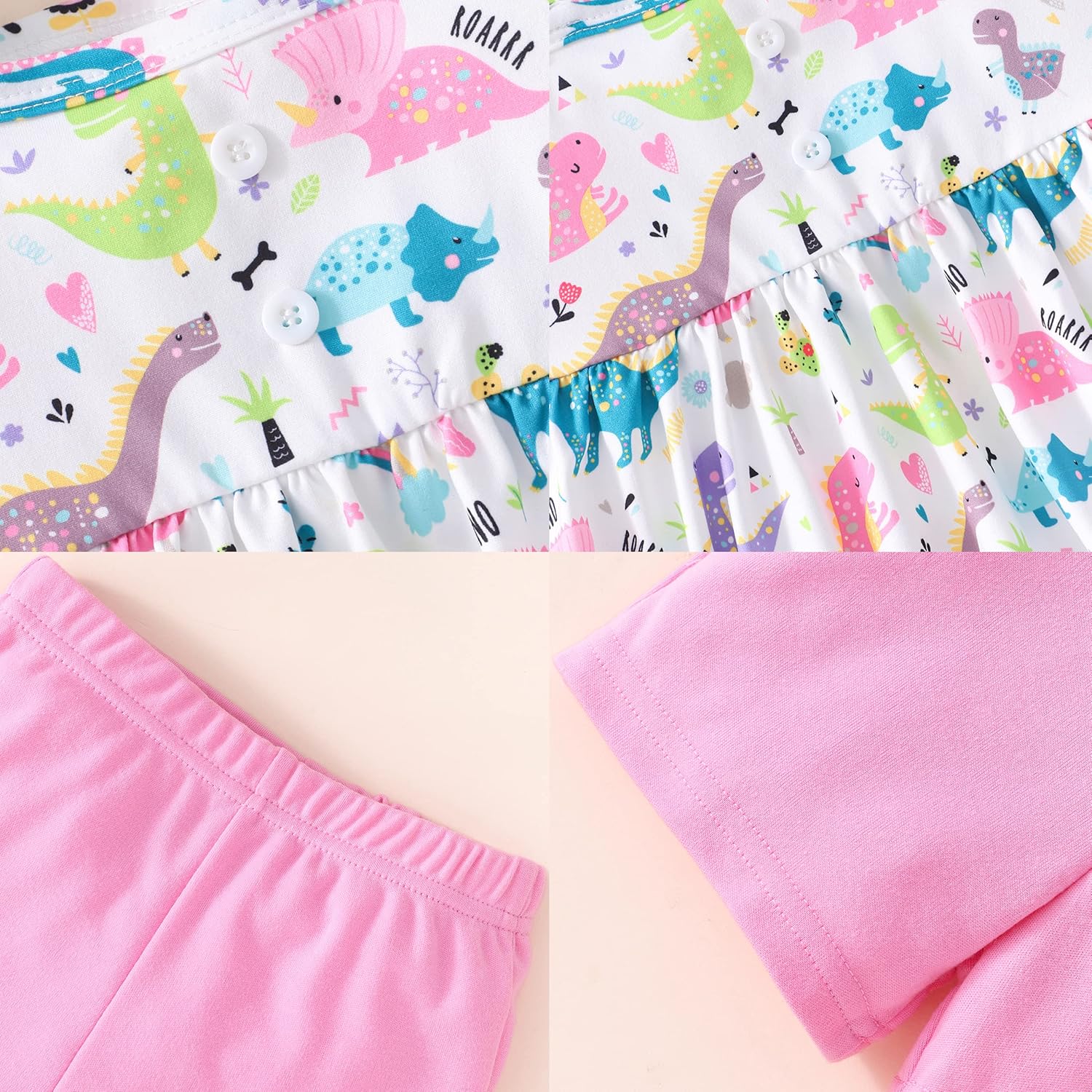 Toddler Girl Summer Ruffled Sleeve Dinosaur Outfit Set 2PCS