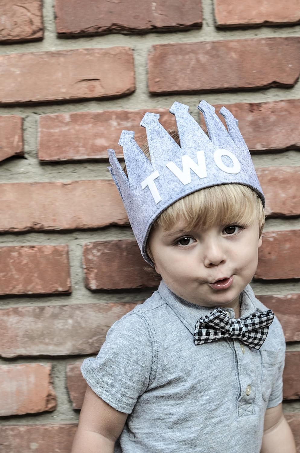 Second TWO Birthday Baby Boy Gray White Party Crown Hat