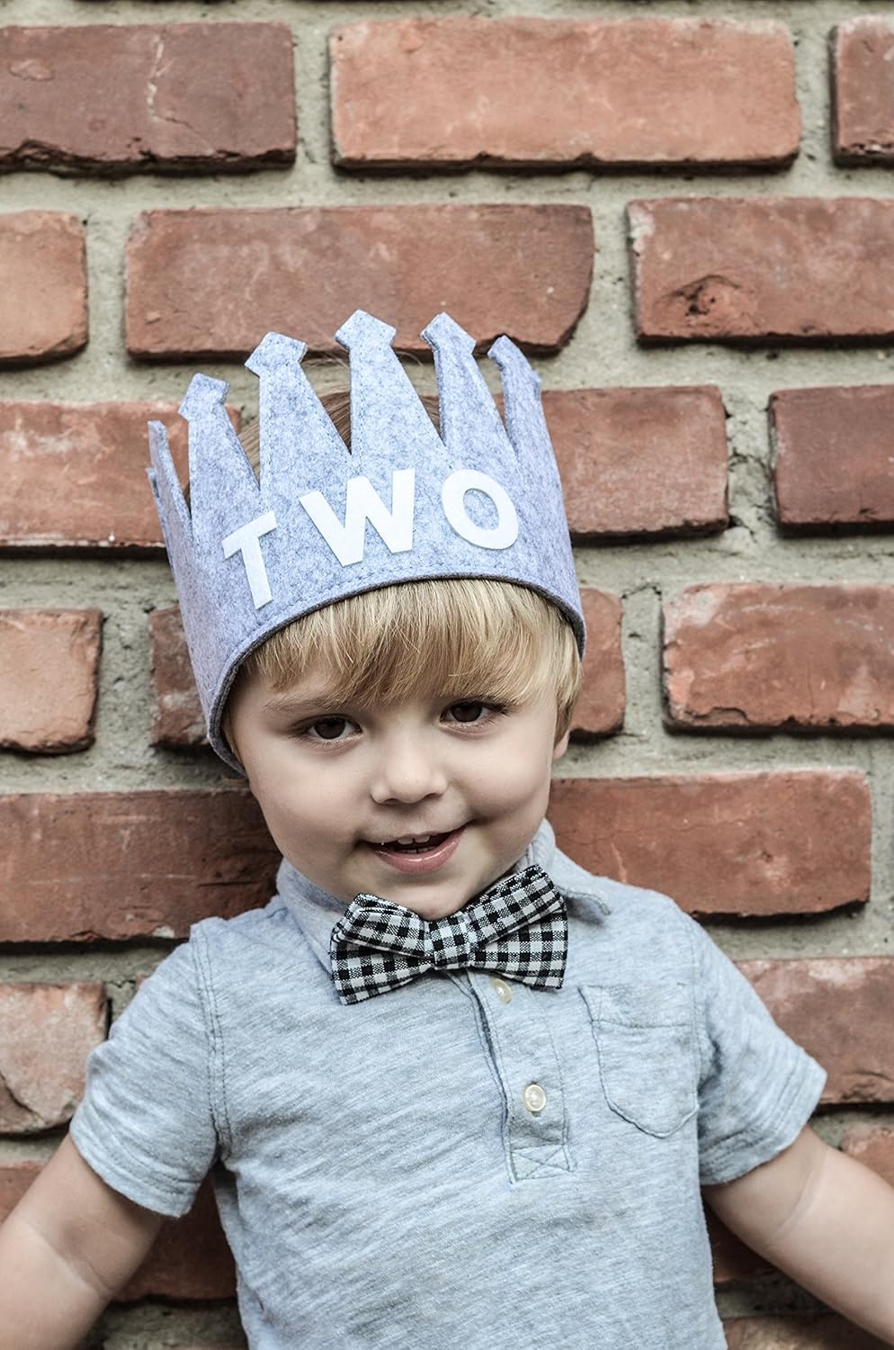 Second TWO Birthday Baby Boy Gray White Party Crown Hat