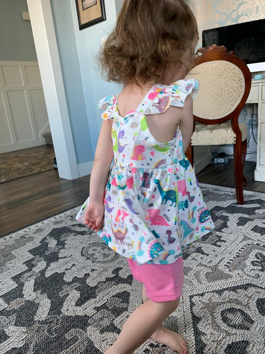 Toddler Girl Summer Ruffled Sleeve Dinosaur Outfit Set 2PCS
