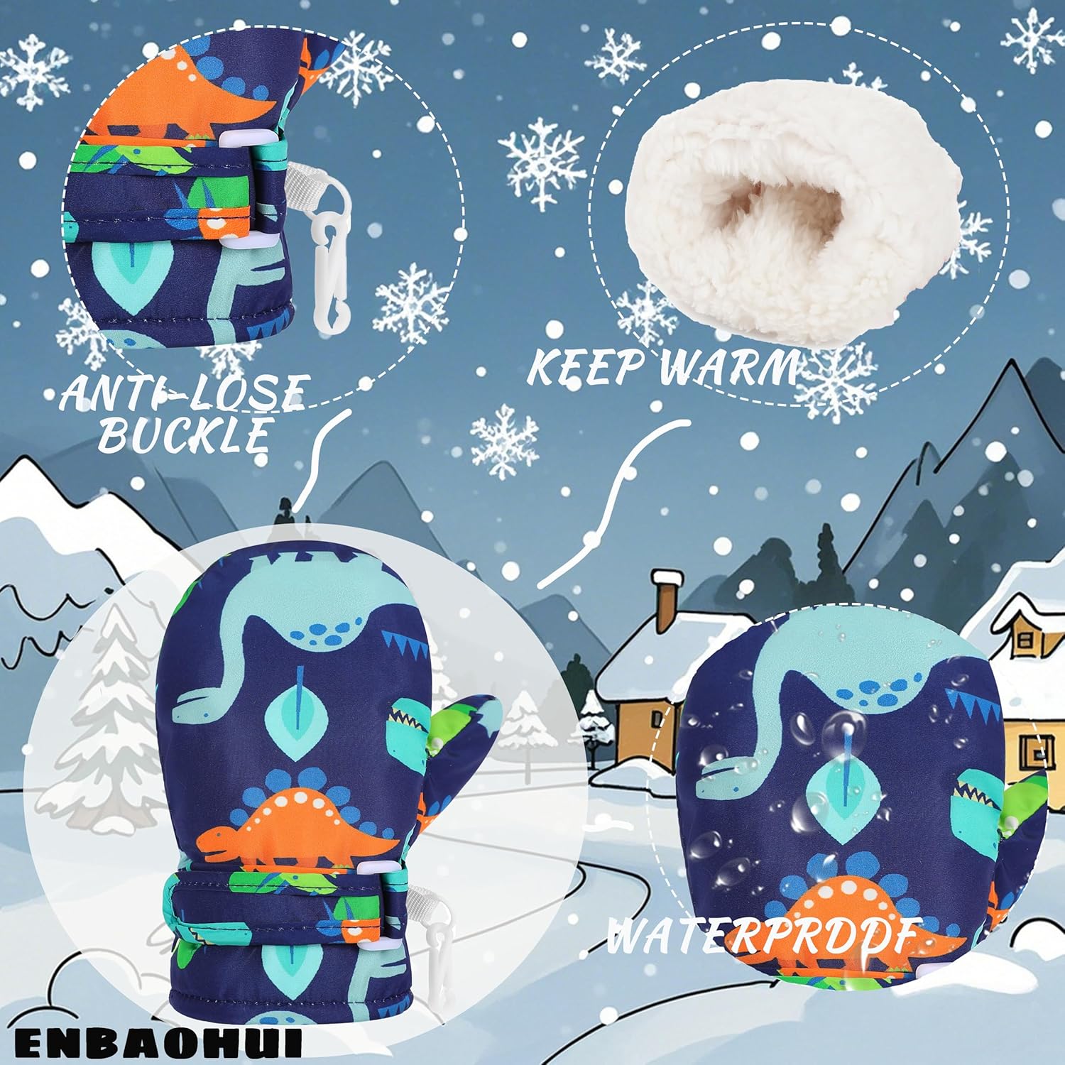 ENBAOHUI Baby Snow Mittens Waterproof Fleece Lined Winter Gloves for Kids