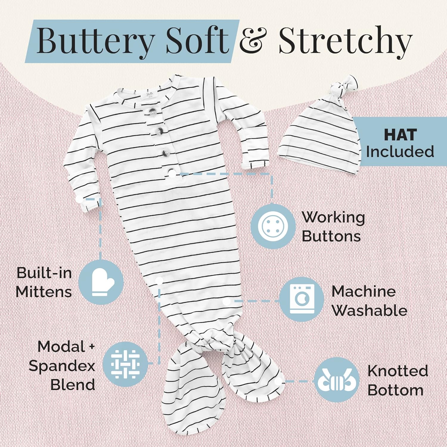 Stroller Society Knotted Baby Gown Set for Newborns and Babies